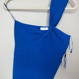 NWT Astr Vibrant Blue One-Shoulder Knot Top